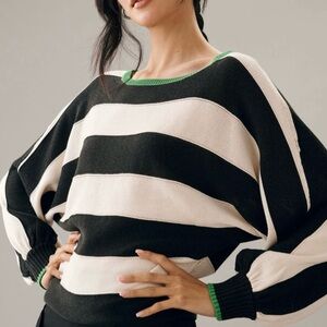 Maeve by Anthropologie Slouchy Striped Black and White Sweater 2X